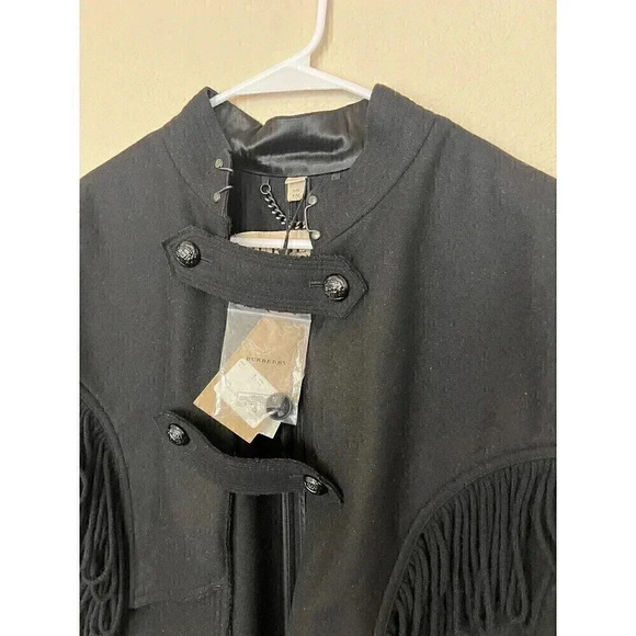 Burberry Raynefield Military Black Cape Womens Size S/M Wool Blend Fringe - Picture 8 of 16
